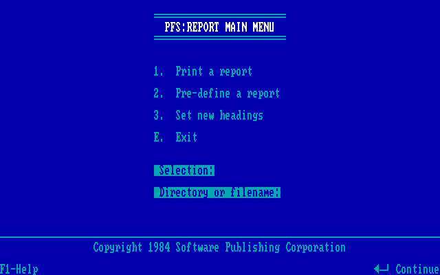 PFS Report B01 - Main Menu