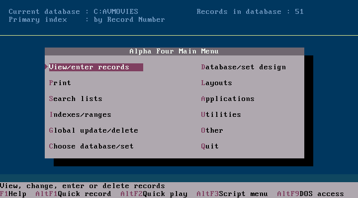 Alpha Four 2.00 - Menu