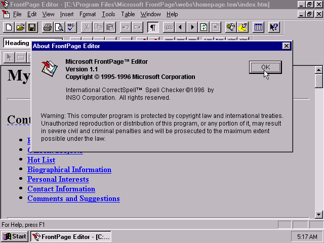 Microsoft FrontPage 1.1