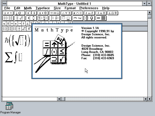 MathType 1.1a - About