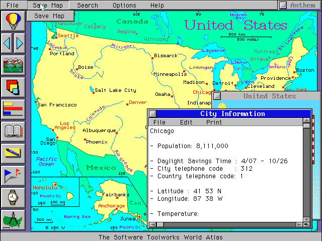Software Toolworks World Atlas 3.0.0 for DOS - Info