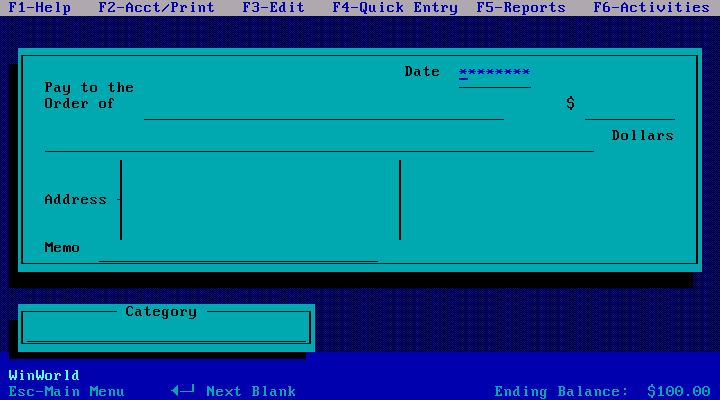 Quicken 3.0 for DOS - Check