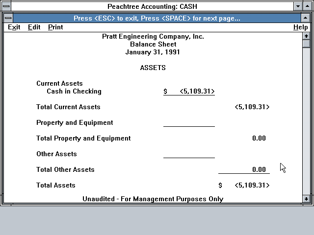 Peachtree Crystal Accounting 5.0 - Report