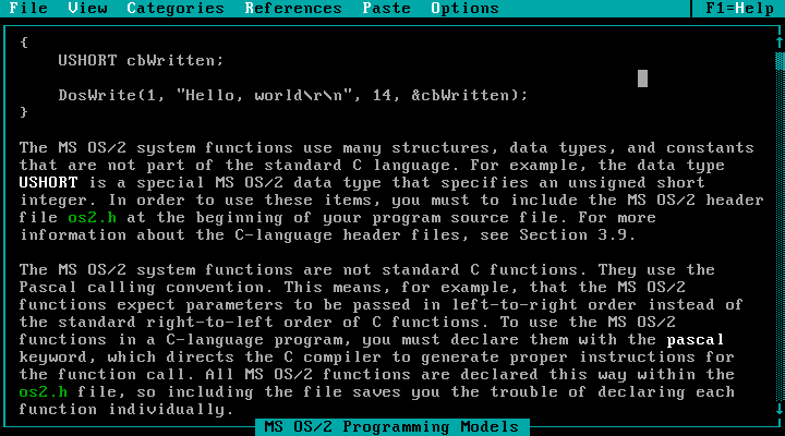 MS OS2 SDK 1.1 - Toolkit QuickHelp