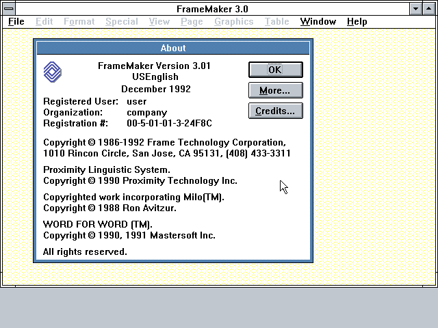 FrameMaker 3.01 - About
