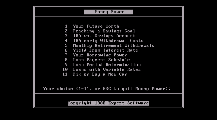 Money Power - Menu