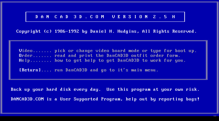 DanCAD 3D 2.5H - Menu