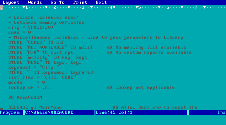 dBase IV 2.0 - Edit Code